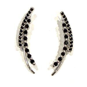 FAS STERLING SILVER BLACK CZ CUBIC ZIRCONIA RHINESTONE CLIMBERS 1" EARRINGS NEW